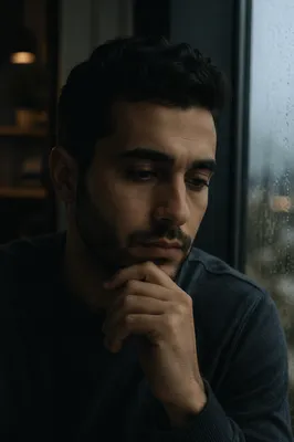 Moody Portrait by Rainy Window