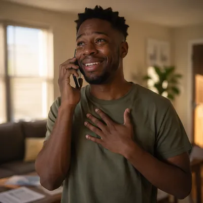 Young Man Receiving Emotional Phone Call
