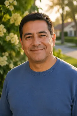 Warm Smiling Man in Garden Portrait