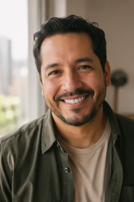 Warm Smiling Man by Sunlit Window