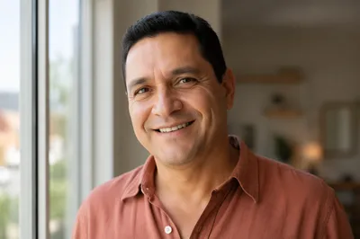 Warm Smiling Man by Sunlit Window