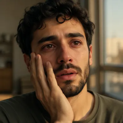 Emotional Close-Up Portrait of Young Man