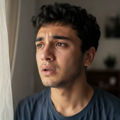 Emotional Young Man Near Window Light