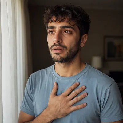Emotional Young Man by Window Close Up