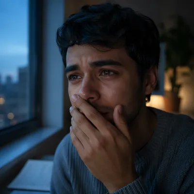 Emotional Young Man Covering His Mouth