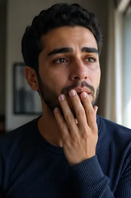 Emotional Young Man in Soft Window Light