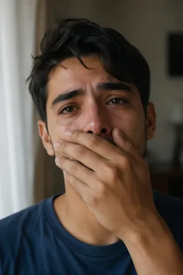 Emotional Young Man Covering His Mouth