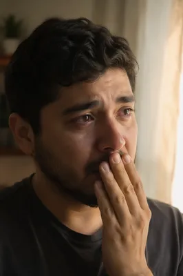 Emotional Young Man Covering His Mouth