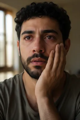 Emotional Young Man in Sunlit Apartment