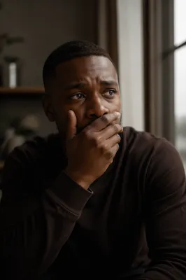 Emotional Young Man Covering His Mouth