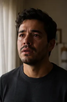 Emotional Young Man by Apartment Window