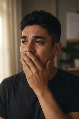 Emotional Young Man Covering His Mouth