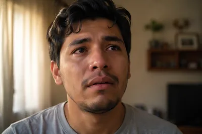 Emotional Young Man by Apartment Window