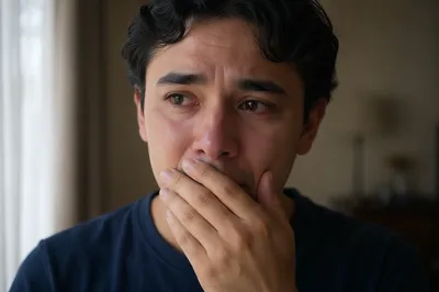 Emotional Young Man Covering His Mouth