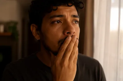 Emotional Young Man Covering His Mouth