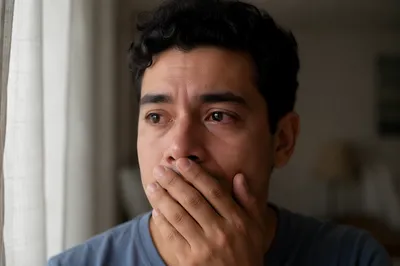 Emotional Young Man Covering His Mouth