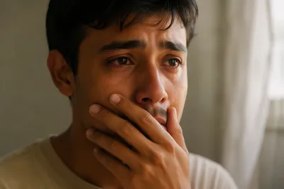 Emotional Young Man Covering His Mouth