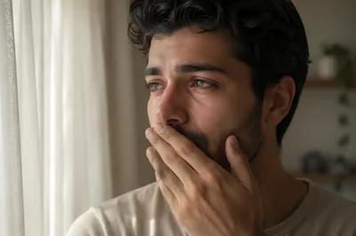 Emotional Young Man Covering His Mouth