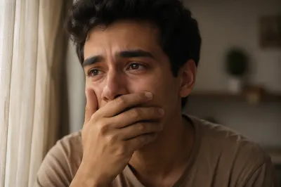 Emotional Young Man Covering His Mouth