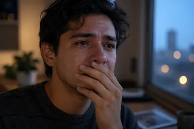 Emotional Young Man by Window Close Up