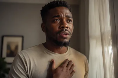 Emotional Young Man by Window Close Up
