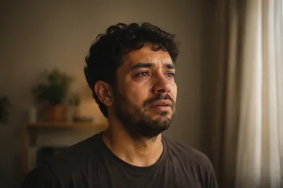 Emotional Young Man by Apartment Window