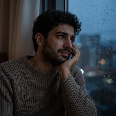 Young Man by Rainy Window