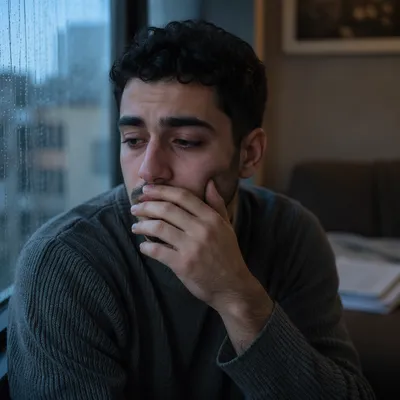 Young Man by Rainy Window