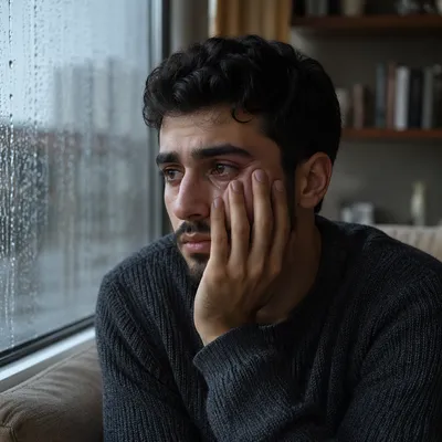 Young Man by Rainy Window