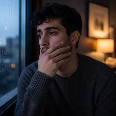 Young Man by Rainy Window