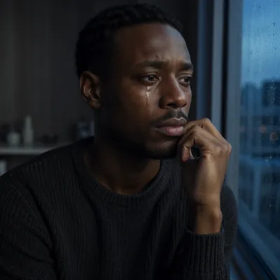 Emotional Portrait by Rainy Window