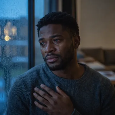 Emotional Portrait by Rainy Window