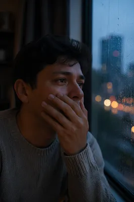 Young Man by Rainy Window