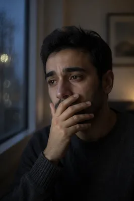 Emotional Man by Rainy Window