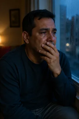 Emotional Man by Rainy Window