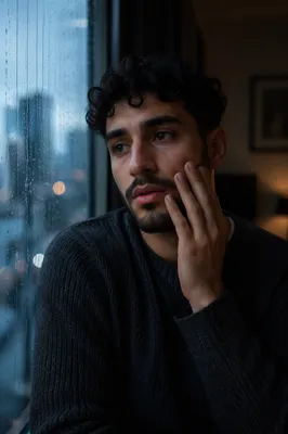 Young Man by Rainy Window
