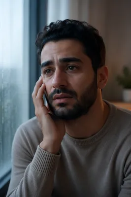 Emotional Portrait by Rainy Window