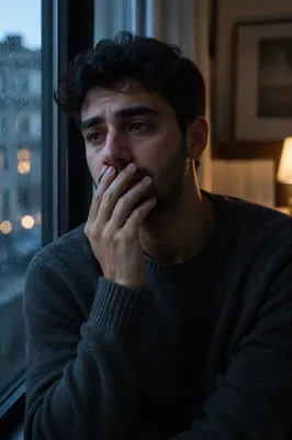 Young Man by Rainy Window