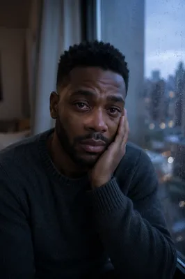 Emotional Portrait by Rainy Window