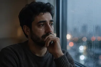 Tearful Man by Rainy Window