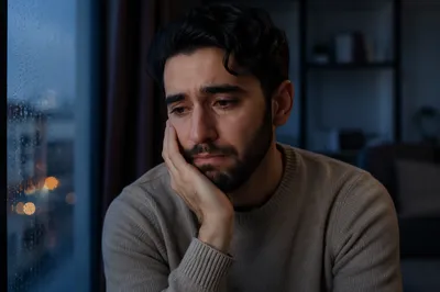 Emotional Man by Rainy Window
