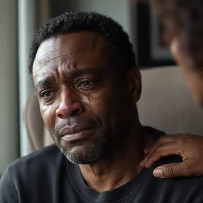Close Up Portrait of Grieving Man