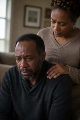 Grieving Man Comforted Near Window