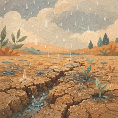 Gentle Mercy Rain on Cracked Soil