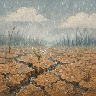 Gentle Rain Reviving Cracked Soil