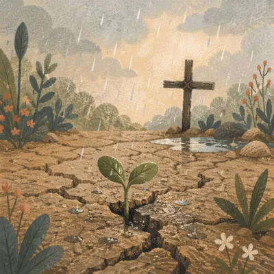 Mercy Rain Over Cracked Garden Soil