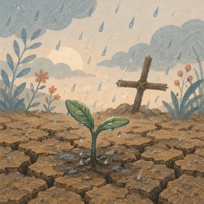 Mercy Rain Over Cracked Garden Soil
