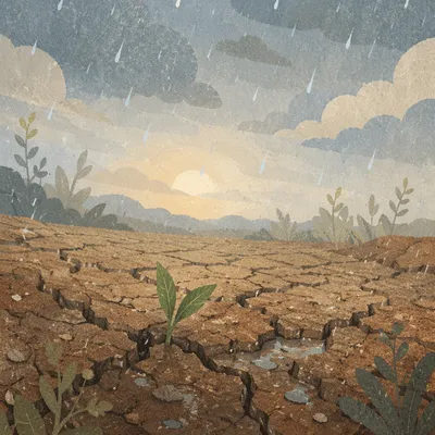 Gentle Mercy Rain on Cracked Soil