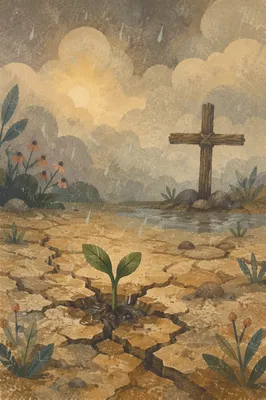 Gentle Mercy Rain Over Cracked Soil