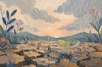 Gentle Mercy Rain on Cracked Earth